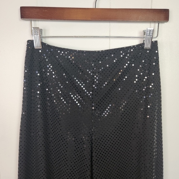 Vintage Joseph Ribkoff 1990s Black Glitter Wide Leg Flare High Rise Pants size 6 - Picture 3 of 11